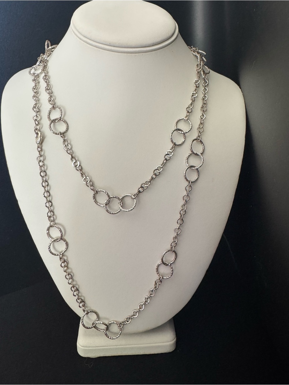 Silver Tone Multi-Loop Hammered Long Necklace